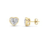4CTW Heart Shaped Lab Grown Diamond (F/VS) Bezel Set Stud Earrings in 14K Gold