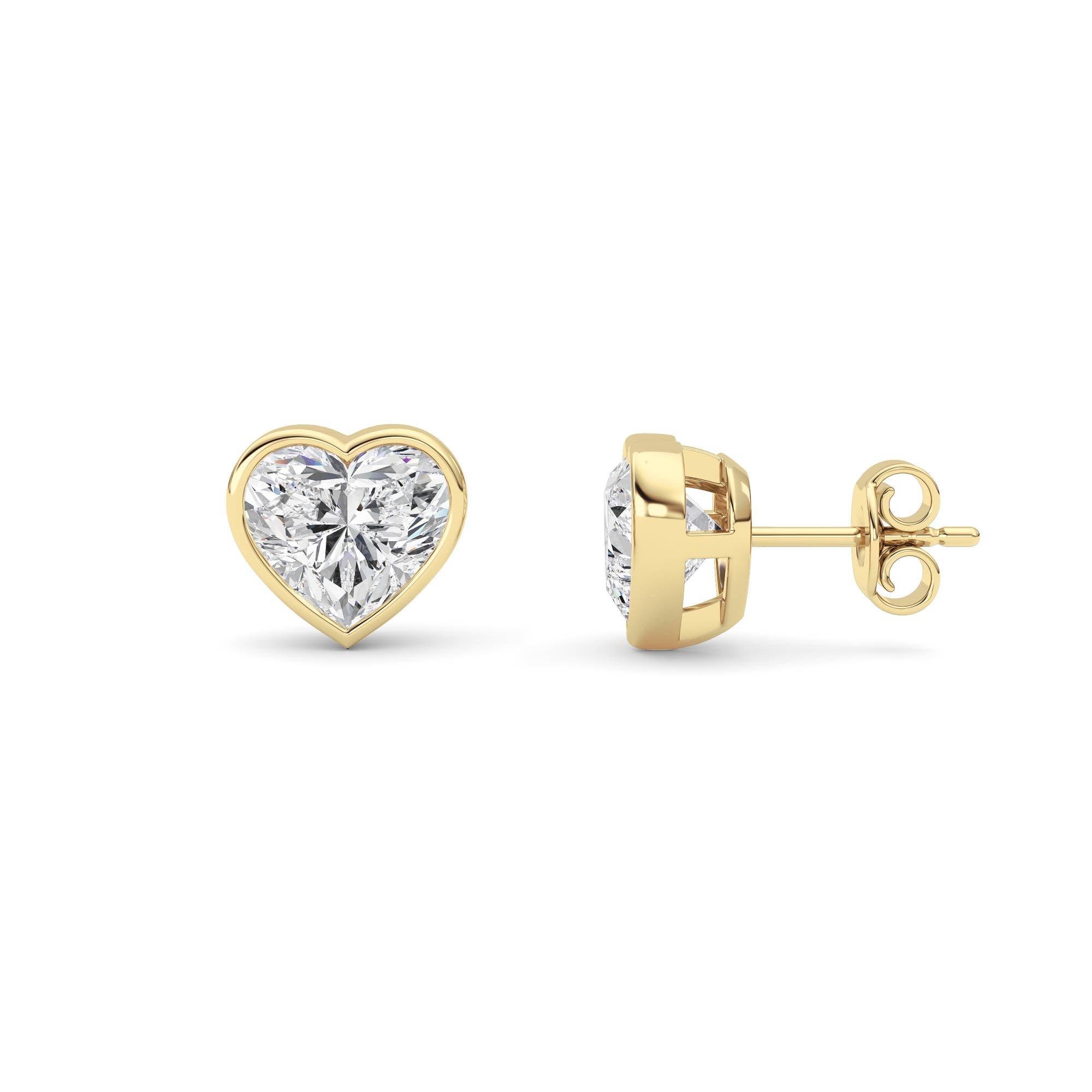 4CTW Heart Shaped Lab Grown Diamond (F/VS) Bezel Set Stud Earrings in 14K Gold
