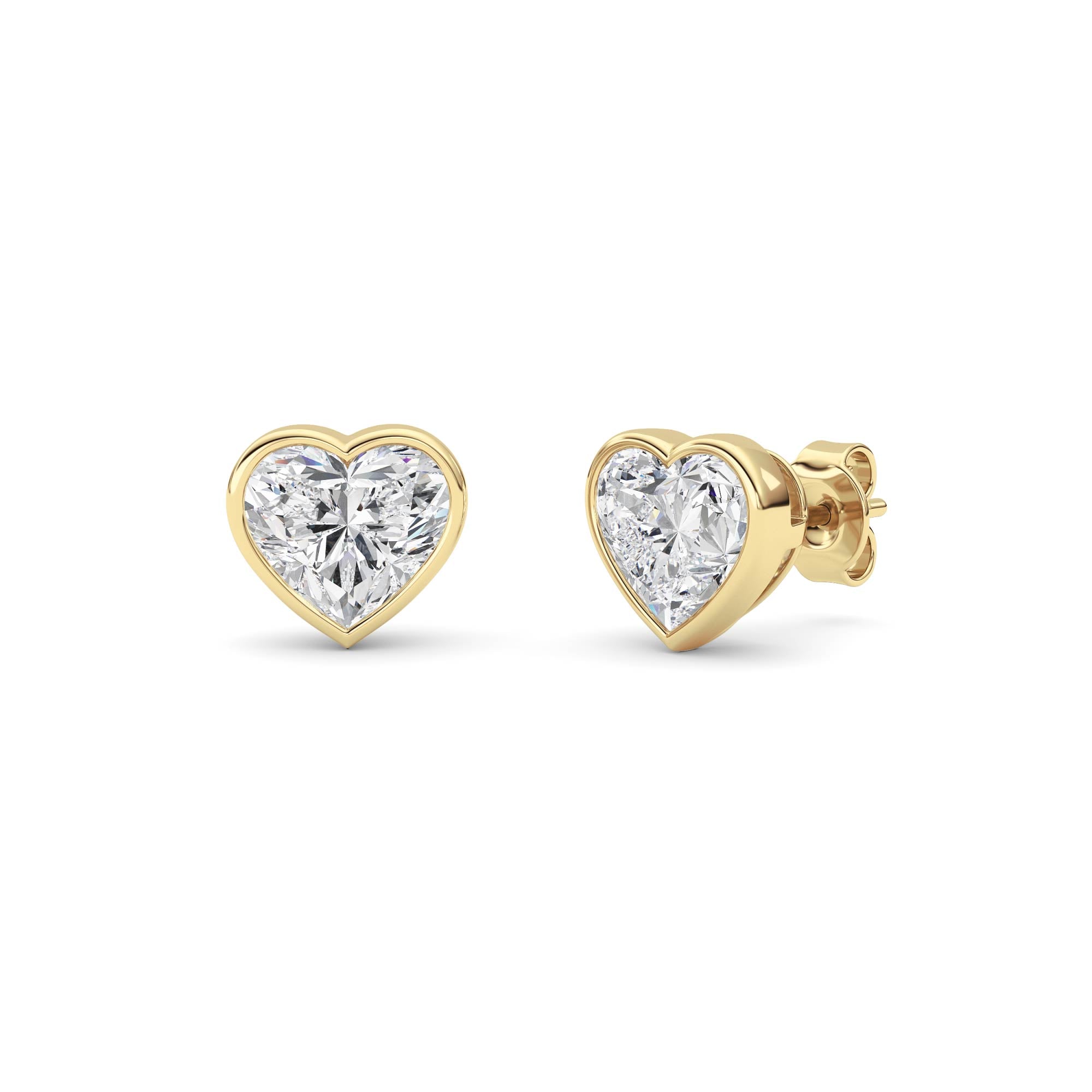 4CTW Heart Shaped Lab Grown Diamond (F/VS) Bezel Set Stud Earrings in 14K Gold
