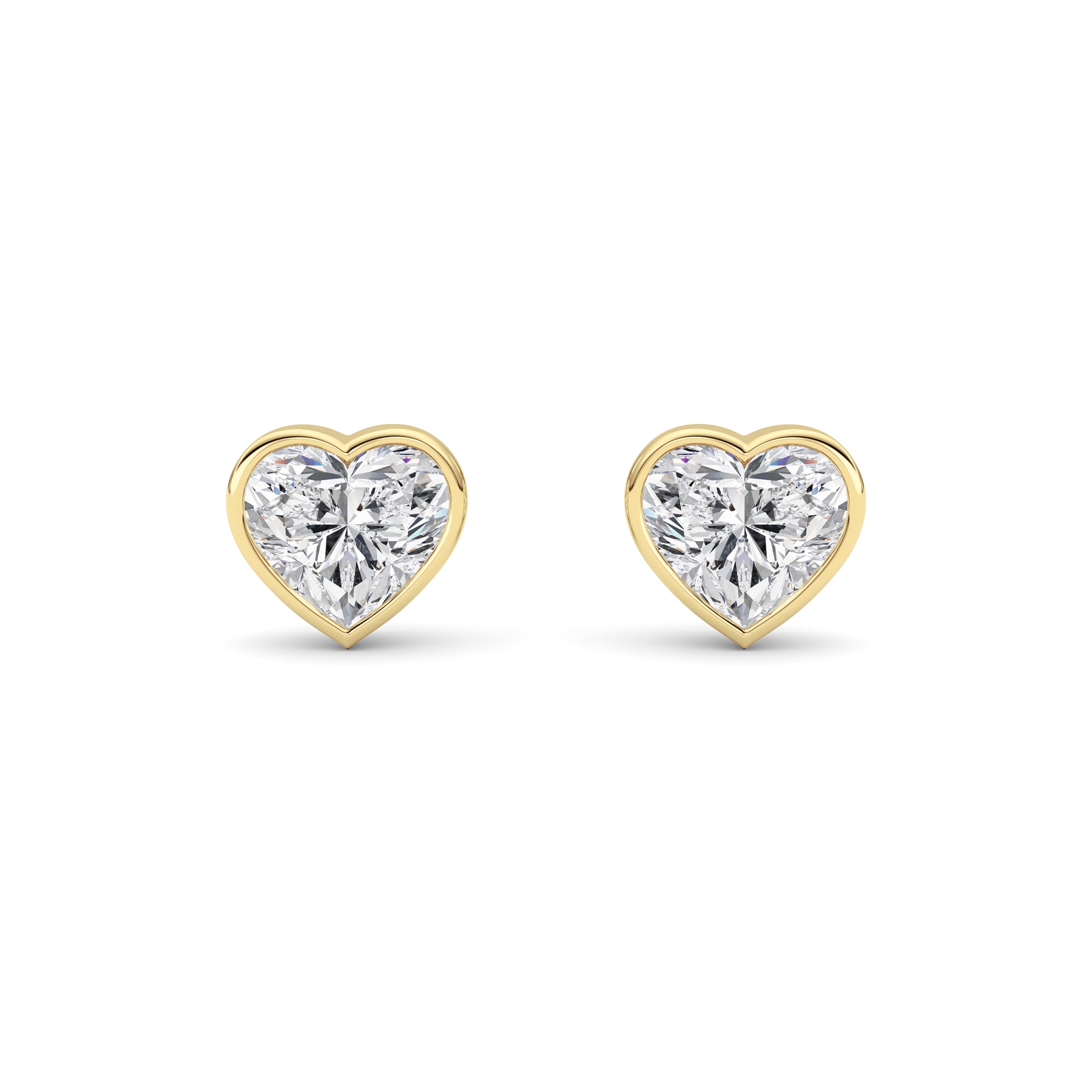 4CTW Heart Shaped Lab Grown Diamond (F/VS) Bezel Set Stud Earrings in 14K Gold