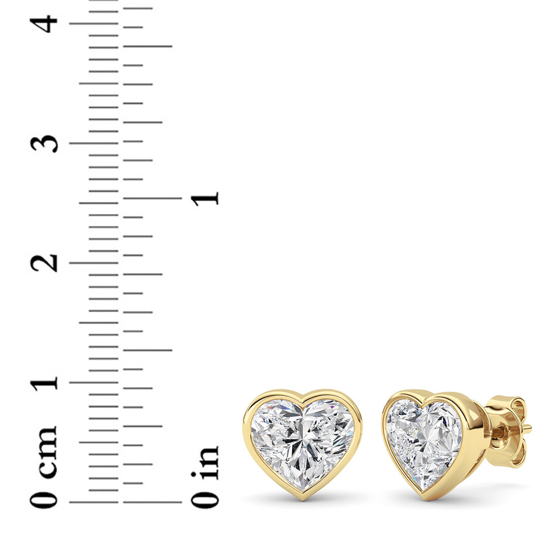 4CTW Heart Shaped Lab Grown Diamond (F/VS) Bezel Set Stud Earrings in 14K Gold