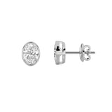 1CTW Oval Shaped Lab Grown Diamond (F/VS) Bezel Set Stud Earrings in 14K Gold