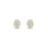 1CTW Oval Shaped Lab Grown Diamond (F/VS) Bezel Set Stud Earrings in 14K Gold