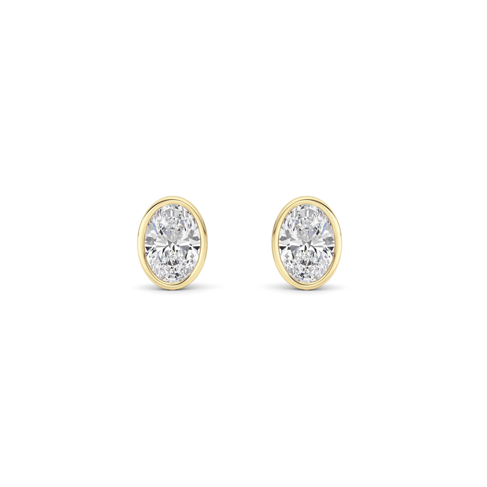 1CTW Oval Shaped Lab Grown Diamond (F/VS) Bezel Set Stud Earrings in 14K Gold