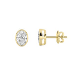 1CTW Oval Shaped Lab Grown Diamond (G/VS) Bezel Set Stud Earrings in 14K Gold