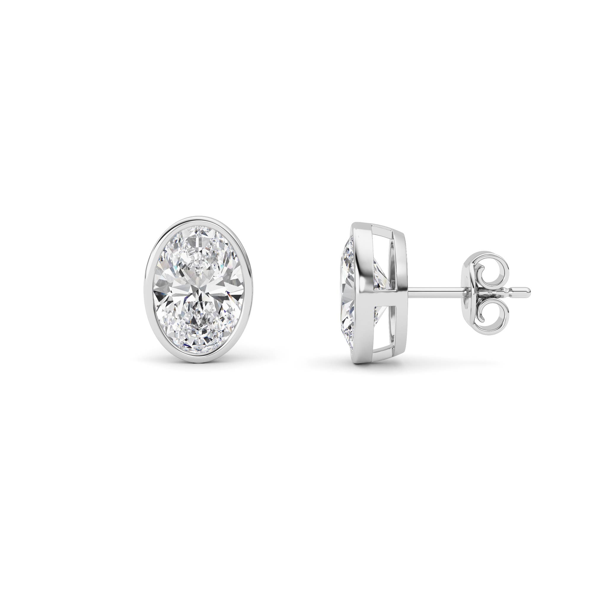 4CTW Oval Shaped Lab Grown Diamond (F/VS) Bezel Set Stud Earrings in 14K Gold