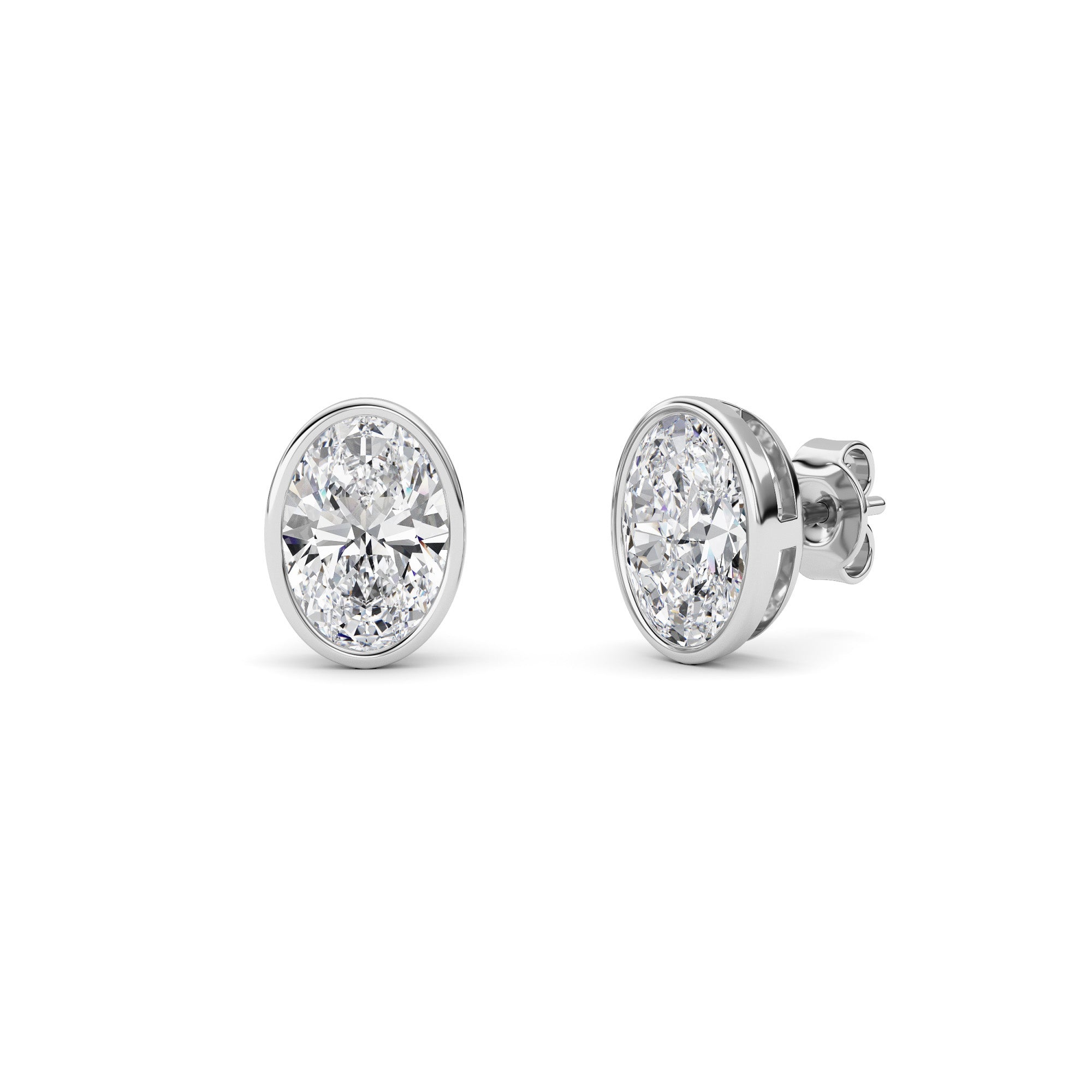 4CTW Oval Shaped Lab Grown Diamond (F/VS) Bezel Set Stud Earrings in 14K Gold