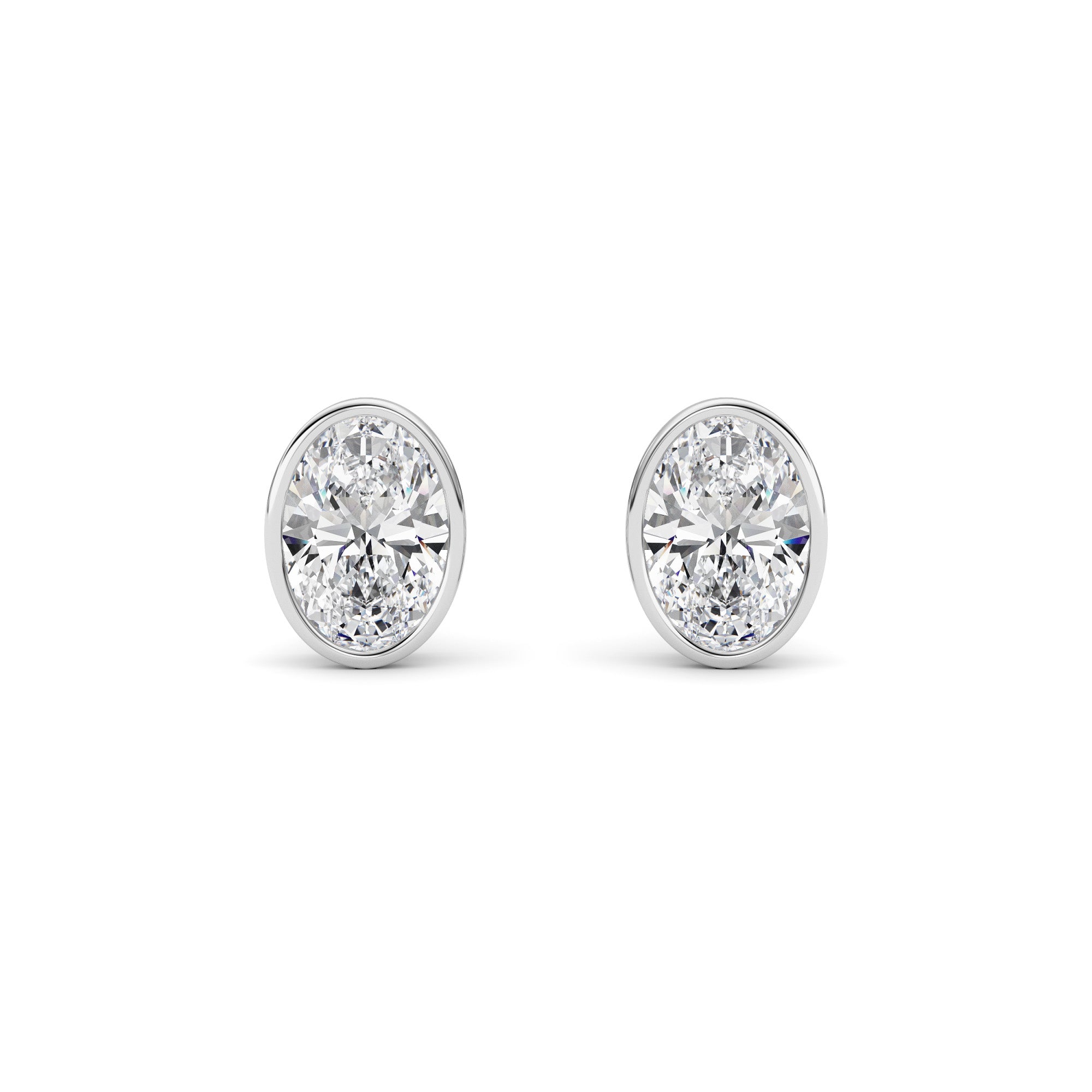 4CTW Oval Shaped Lab Grown Diamond (F/VS) Bezel Set Stud Earrings in 14K Gold