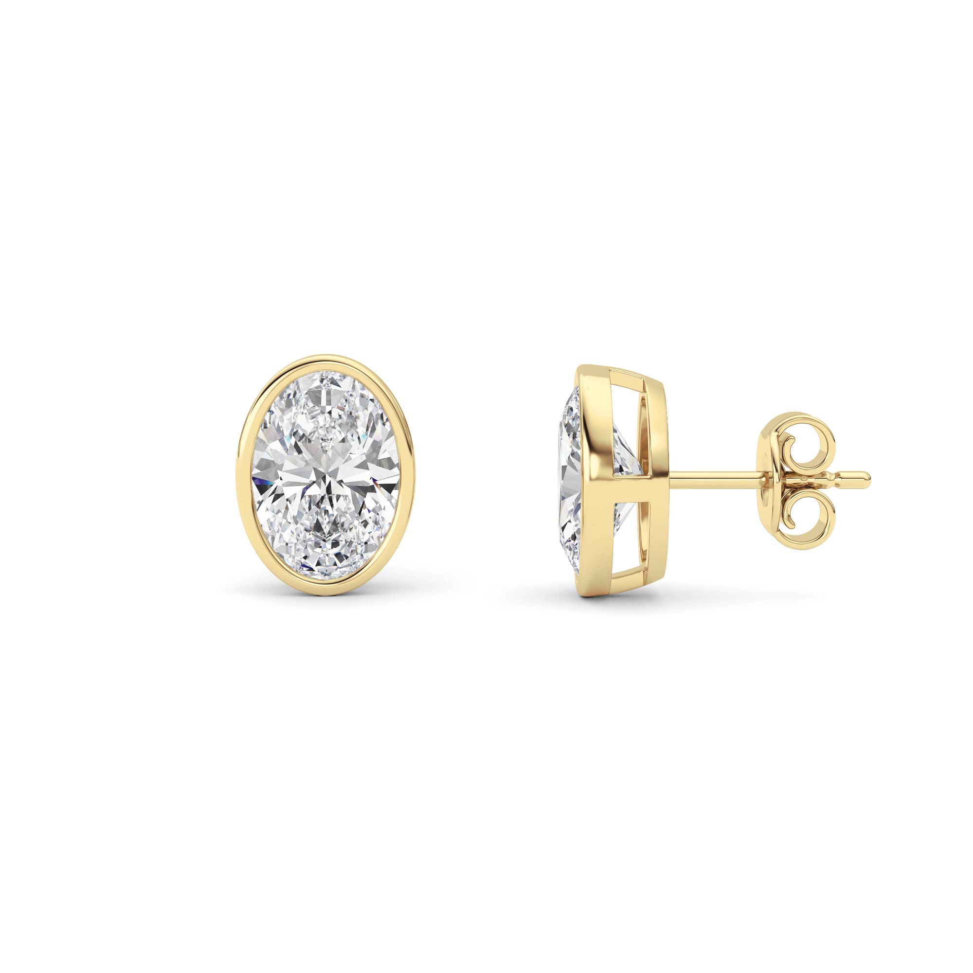 4CTW Oval Shaped Lab Grown Diamond (F/VS) Bezel Set Stud Earrings in 14K Gold