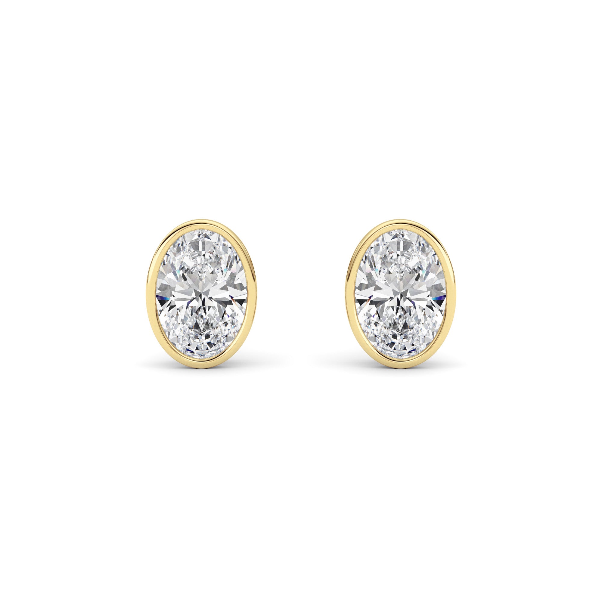 4CTW Oval Shaped Lab Grown Diamond (F/VS) Bezel Set Stud Earrings in 14K Gold