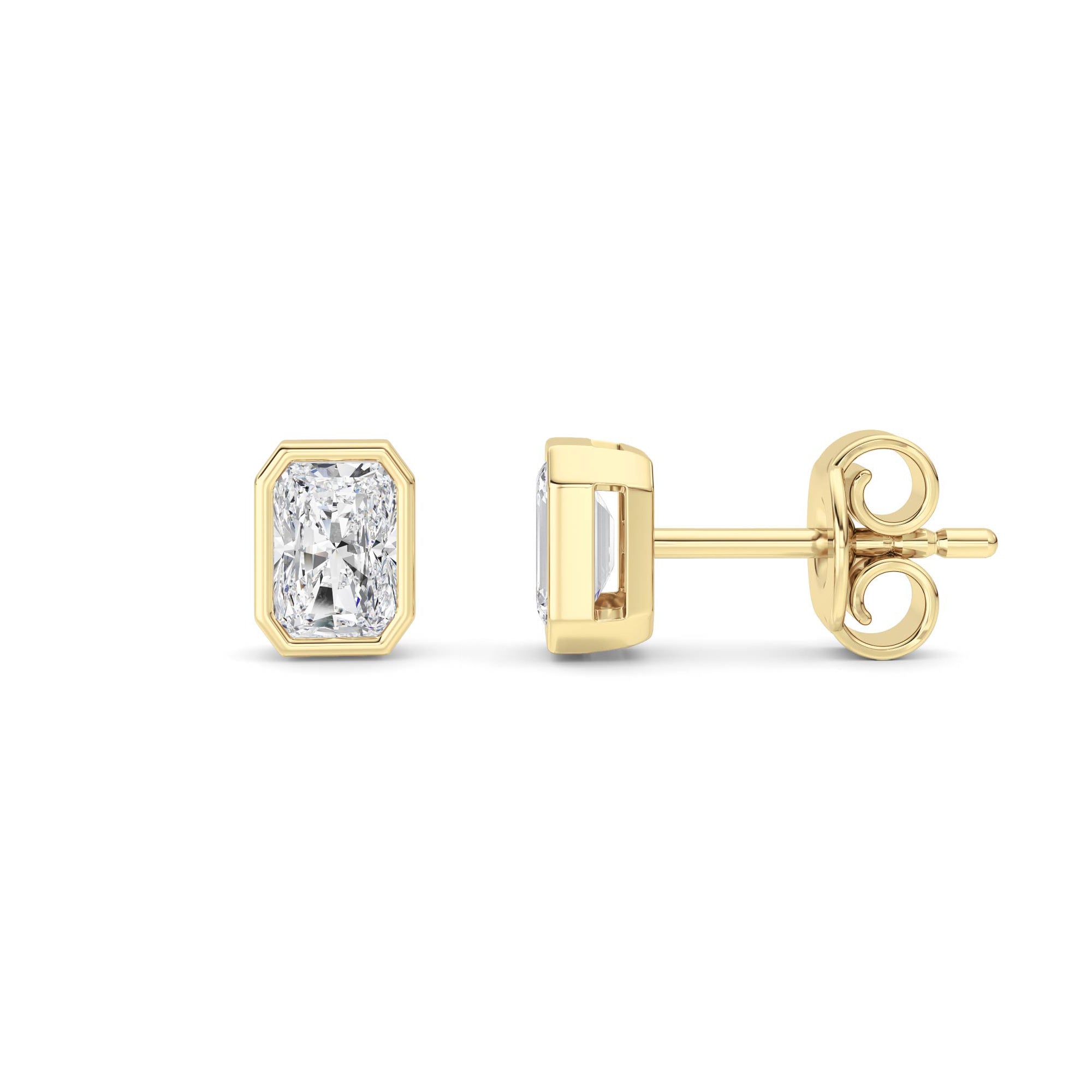 1CTW Radiant Shaped Lab Grown Diamond (G/VS) Bezel Set Solitaire Earrings in 14K Gold