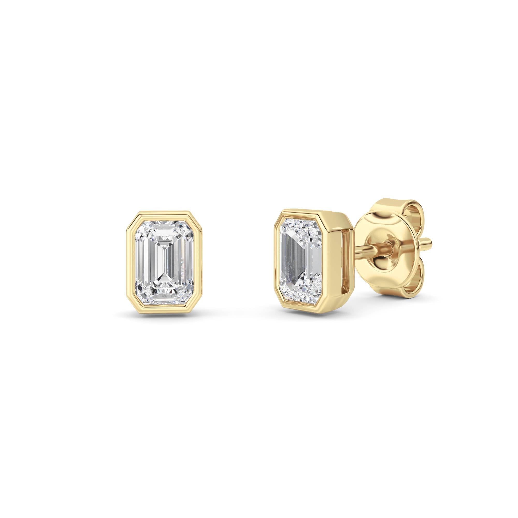 1CTW Radiant Shaped Lab Grown Diamond (G/VS) Bezel Set Solitaire Earrings in 14K Gold