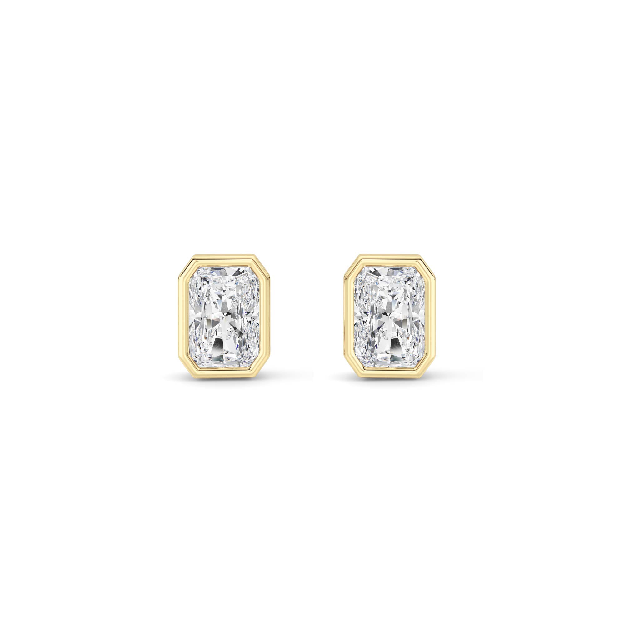 1CTW Radiant Shaped Lab Grown Diamond (G/VS) Bezel Set Solitaire Earrings in 14K Gold