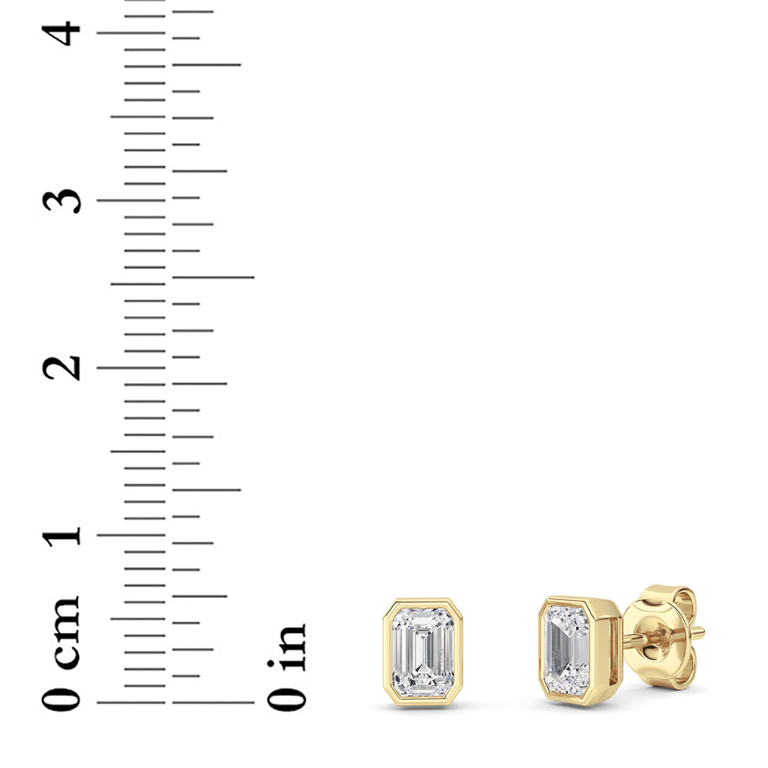 1CTW Radiant Shaped Lab Grown Diamond (G/VS) Bezel Set Solitaire Earrings in 14K Gold