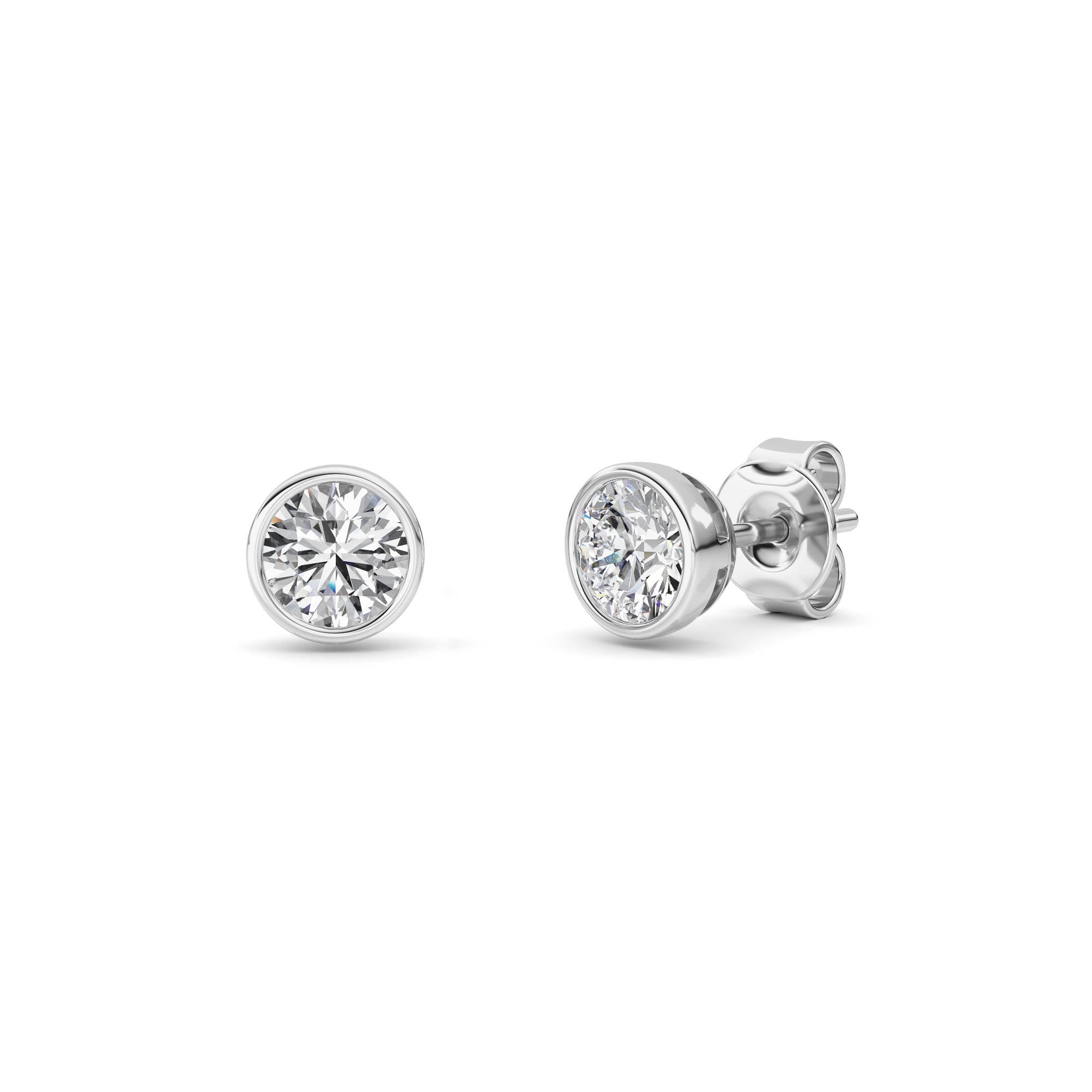 1CTW Round Shaped Lab Grown Diamond (F/VS) Bezel Set Earrings in 14K Gold