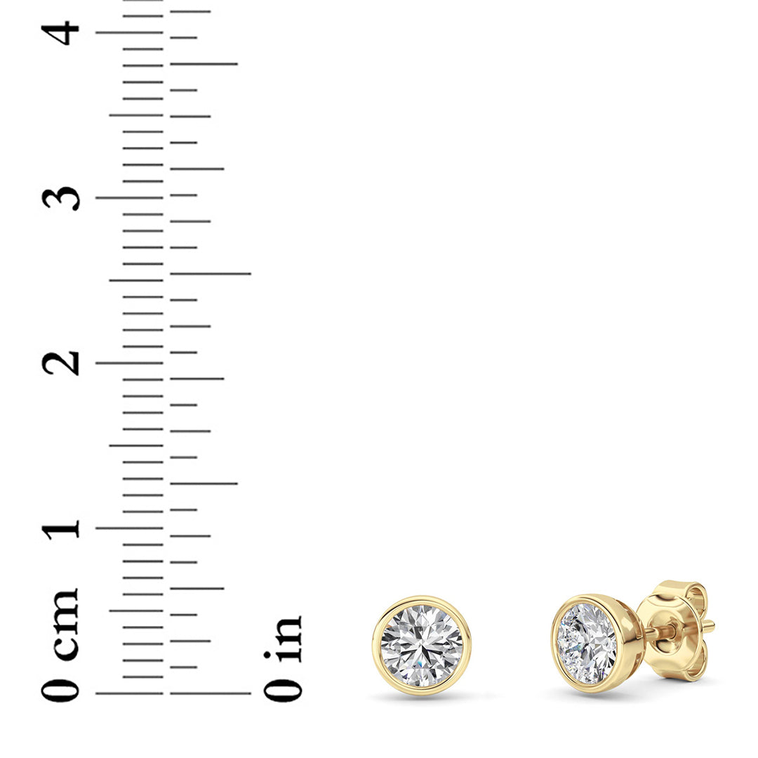 1CTW Round Shaped Lab Grown Diamond (F/VS) Bezel Set Earrings in 14K Gold
