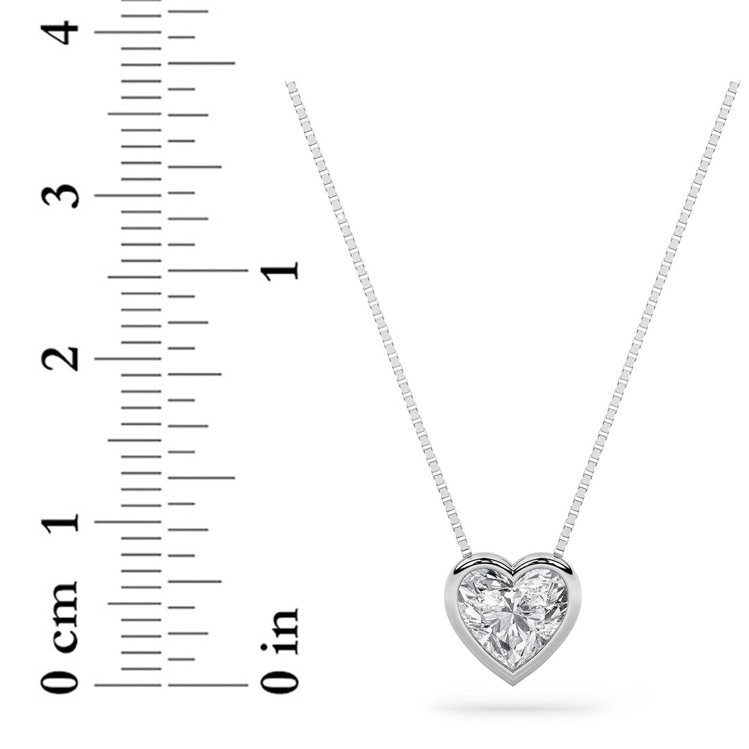 1CTW Heart Shaped Lab Grown Diamond (F/VS) Bezel Set Solitaire Pendant in 14K Gold
