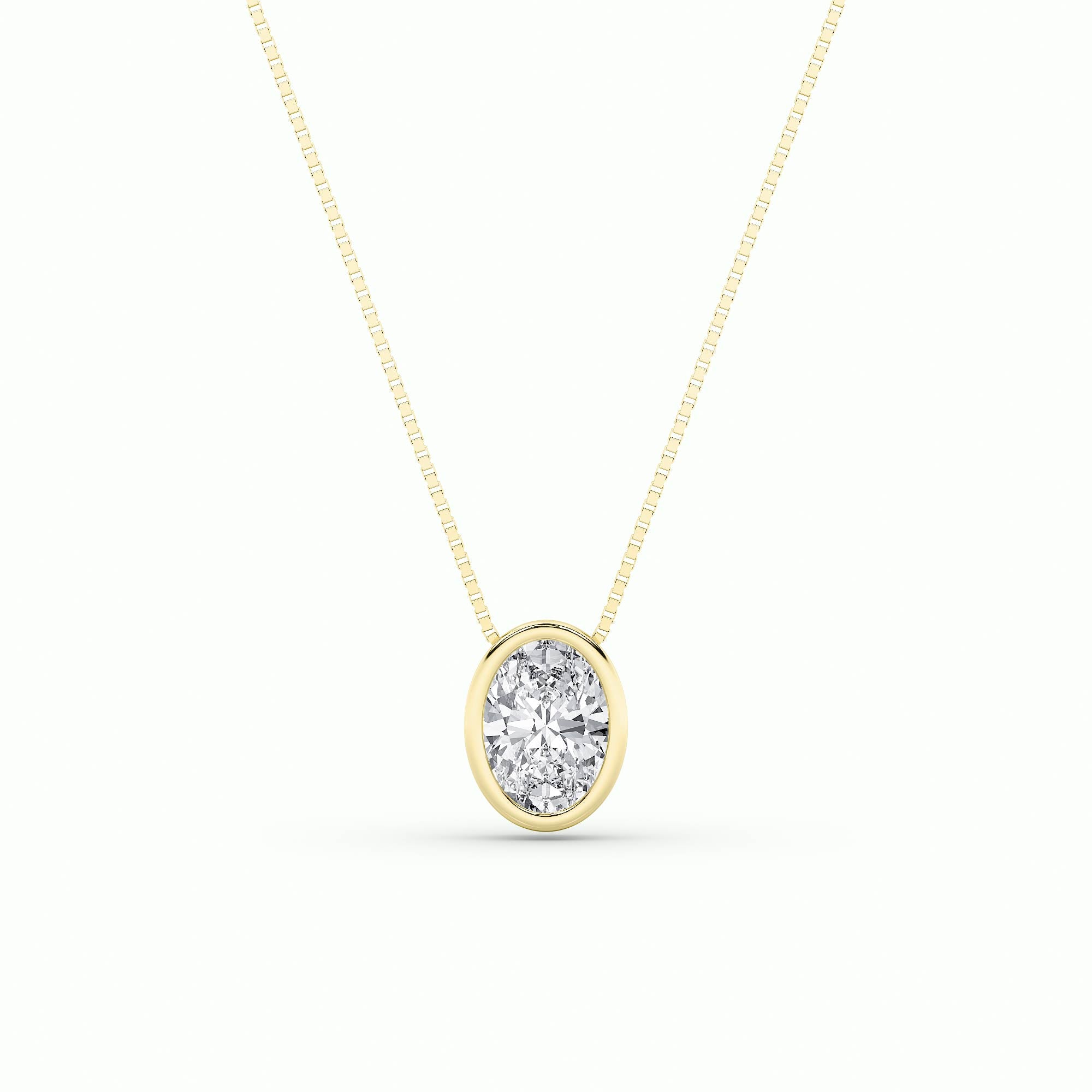 1CTW Oval Shaped Lab Grown Diamond (F/VS) Bezel Set Solitaire Pendant in 14K Gold