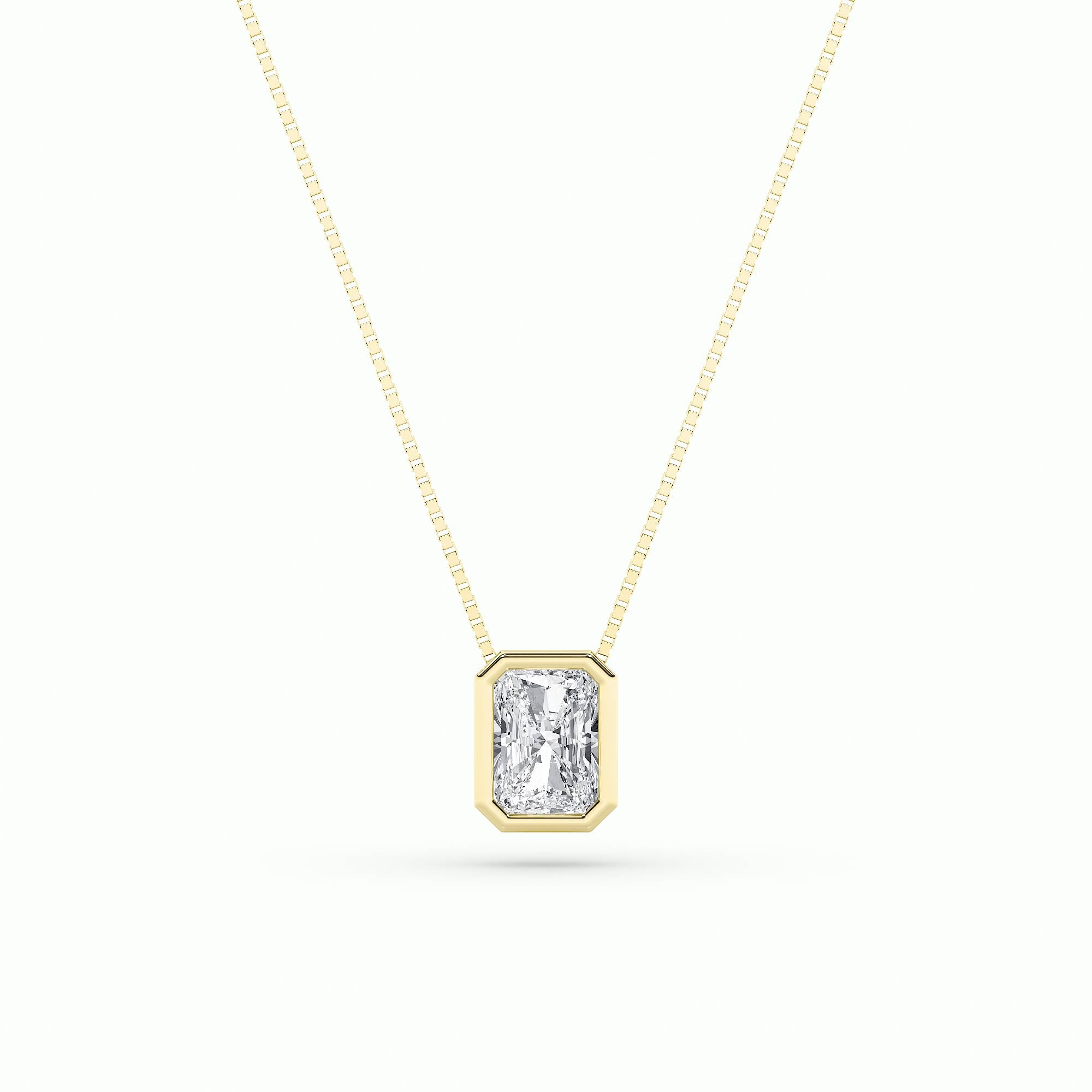 1CTW Radiant Shaped Lab Grown Diamond (F/VS) Bezel Set Solitaire Pendant in 14K Gold