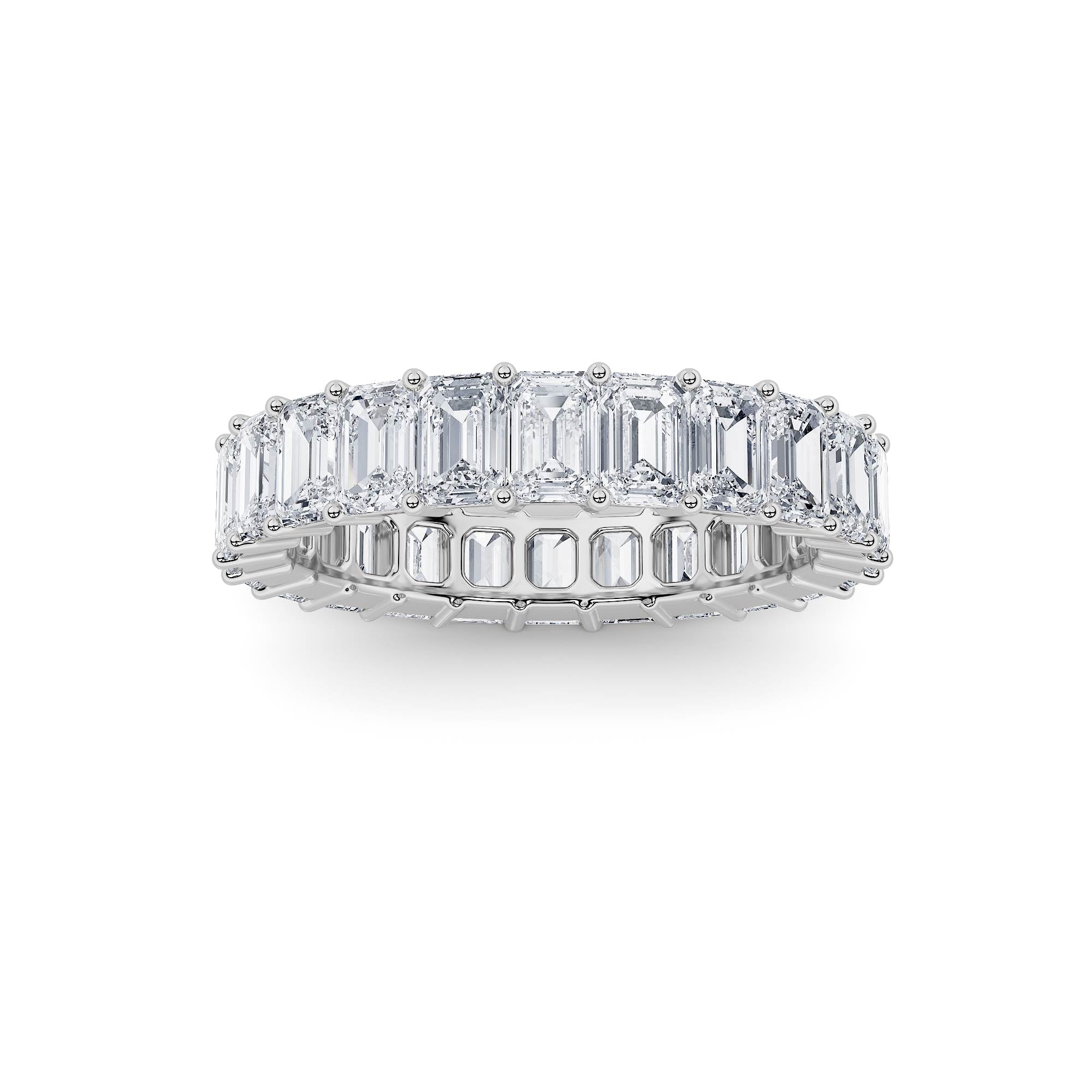 2.9CTW Emerald Shaped Lab Grown Diamond Split Prong Eternity Ring in 14K Gold (F/VS) - Size 5