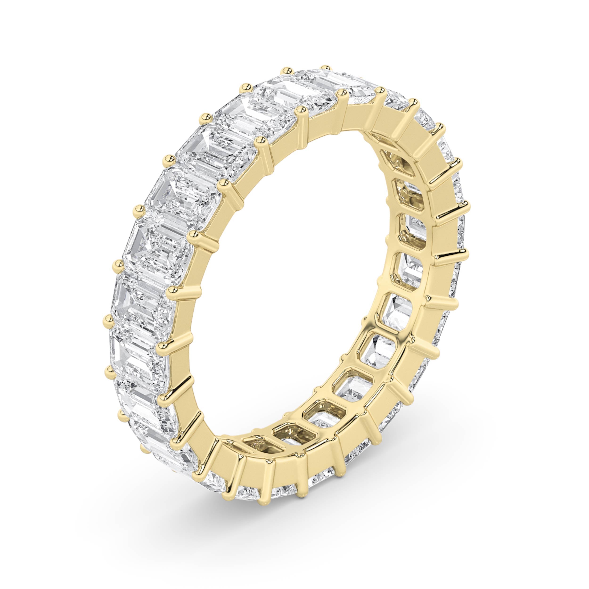 2.9CTW Emerald Shaped Lab Grown Diamond Split Prong Eternity Ring in 14K Gold (F/VS) - Size 5