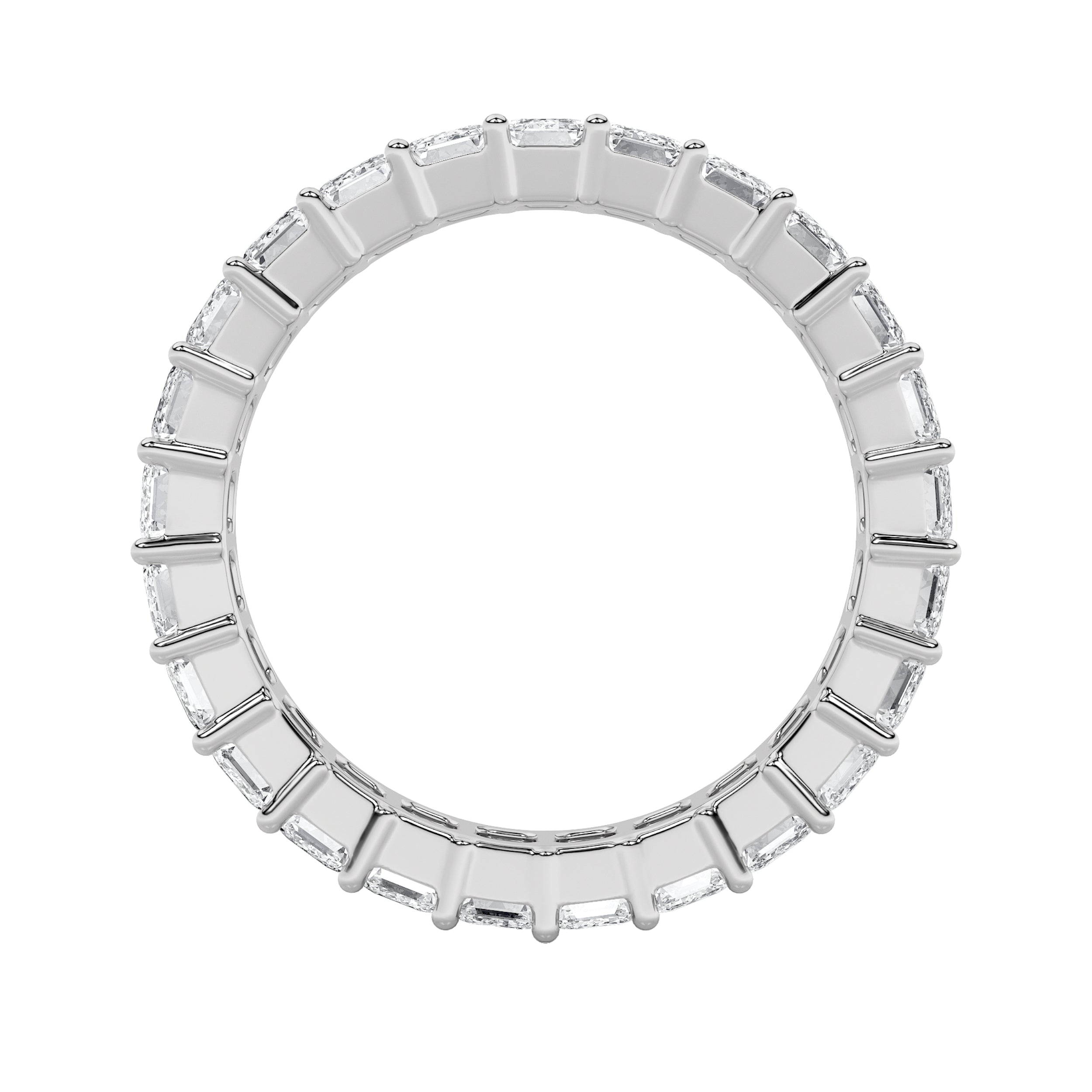 3CTW Emerald Shaped Lab Grown Diamond Split Prong Eternity Ring in 14K Gold (F/VS) - Size 5