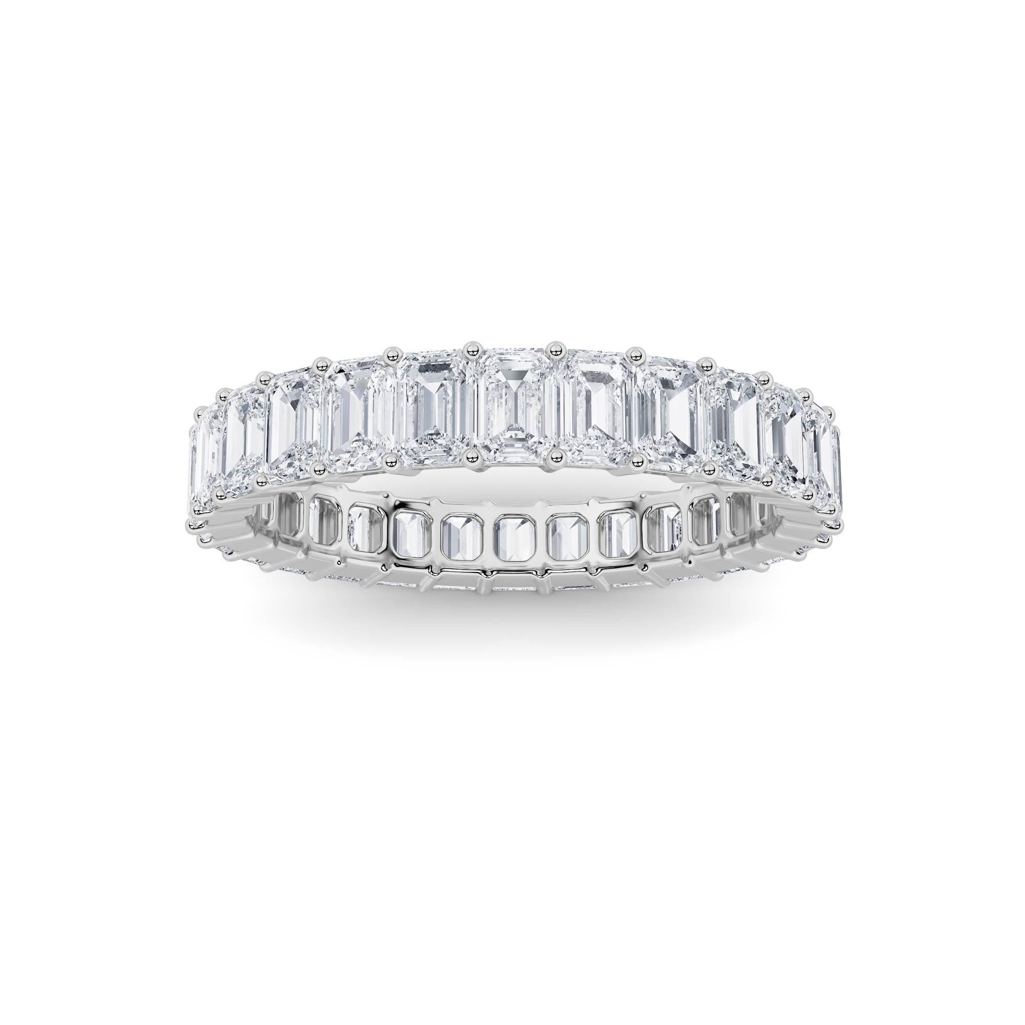 3.35CTW Emerald Shaped Lab Grown Diamond Split Prong Eternity Ring in 14K Gold (F/VS) - Size 9