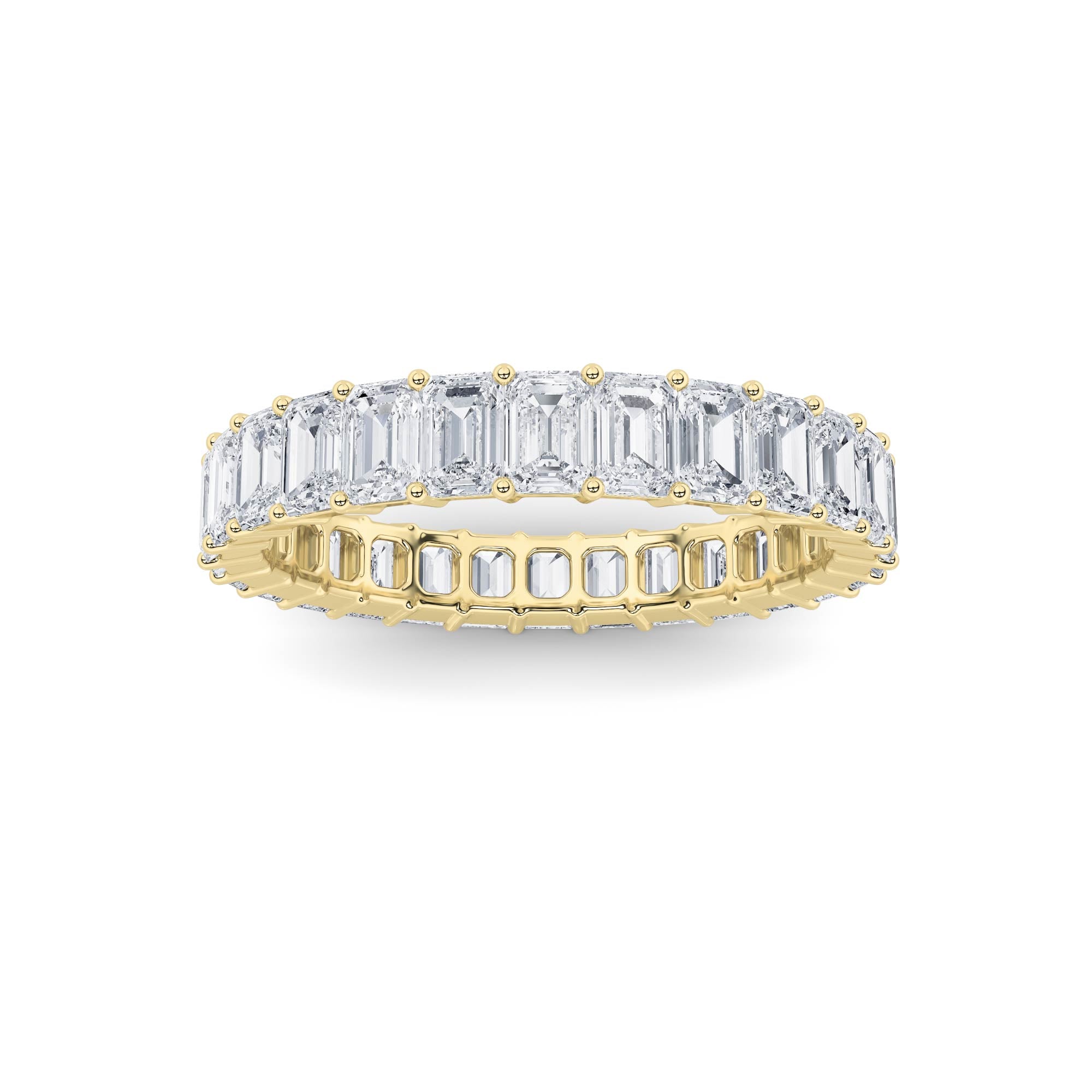 3.35CTW Emerald Shaped Lab Grown Diamond Split Prong Eternity Ring in 14K Gold (F/VS) - Size 9