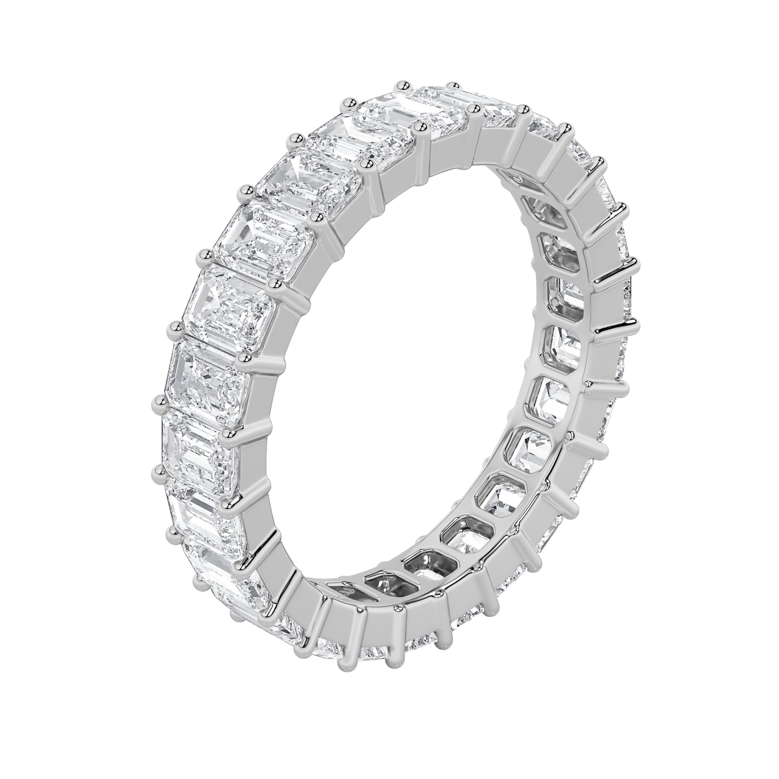 4.75CTW Emerald Shaped Lab Grown Diamond Split Prong Eternity Ring in 14K Gold (F/VS) - Size 5