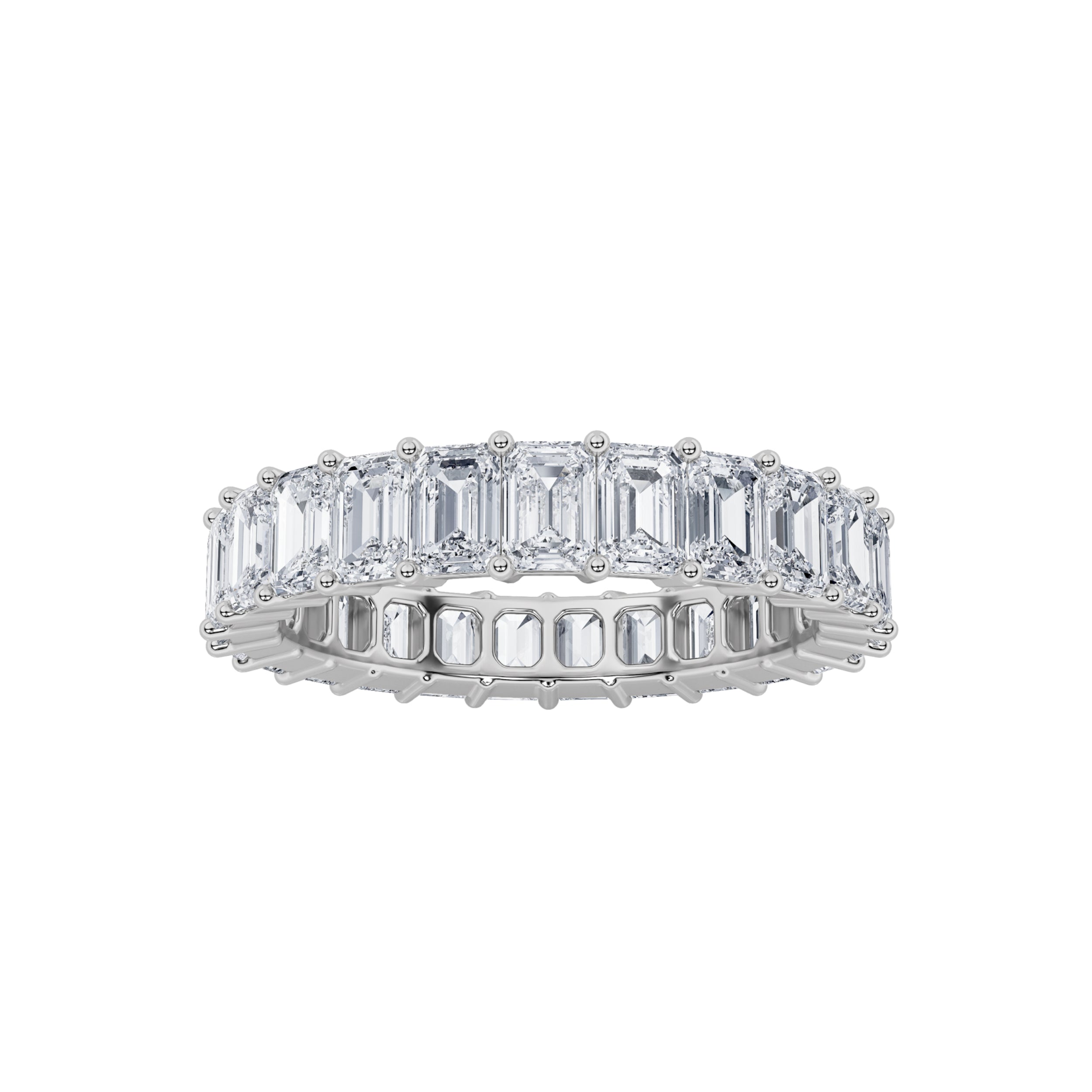 5.25CTW Emerald Shaped Lab Grown Diamond Split Prong Eternity Ring in 14K Gold (F/VS) - Size 7