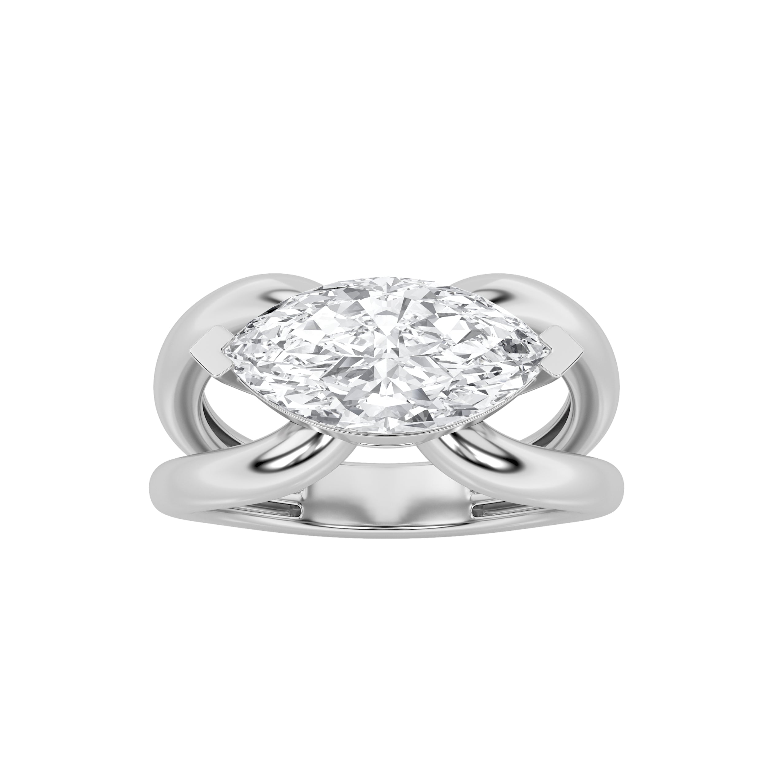 2CTW Marquise Shaped Lab Grown Diamond (G/VS) East West Solitaire Fancy Ring in 14K Gold