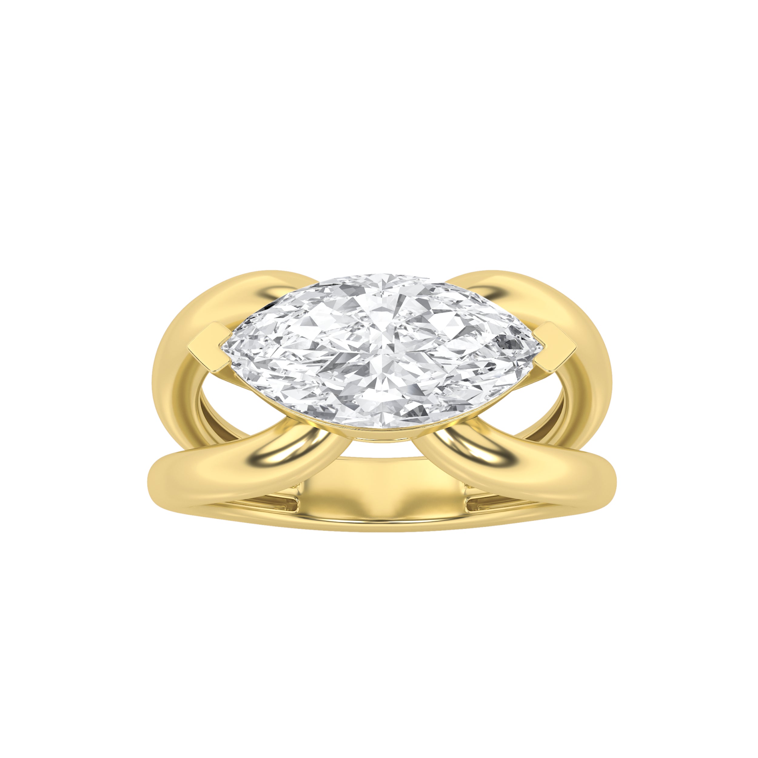 2CTW Marquise Shaped Lab Grown Diamond (G/VS) East West Solitaire Fancy Ring in 14K Gold
