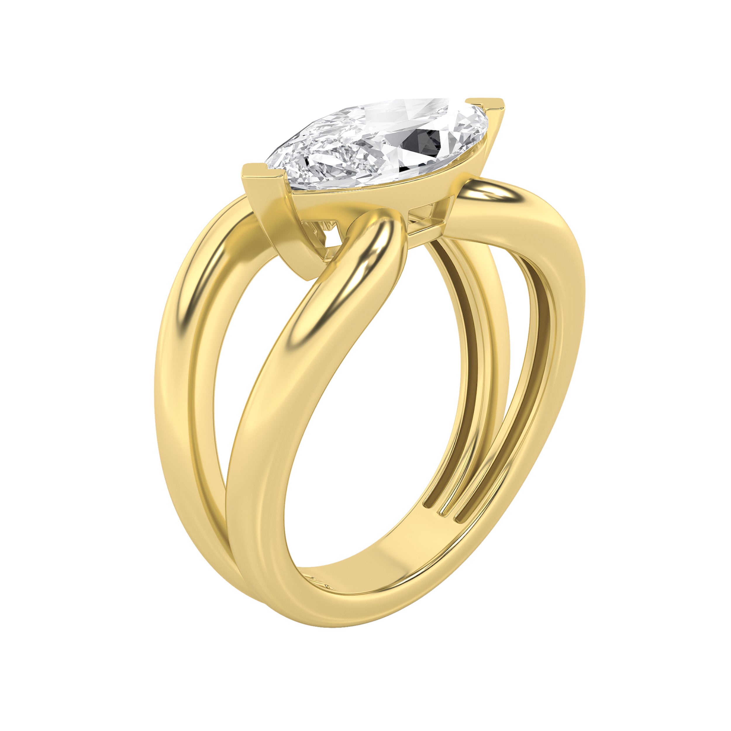 2CTW Marquise Shaped Lab Grown Diamond (G/VS) East West Solitaire Fancy Ring in 14K Gold
