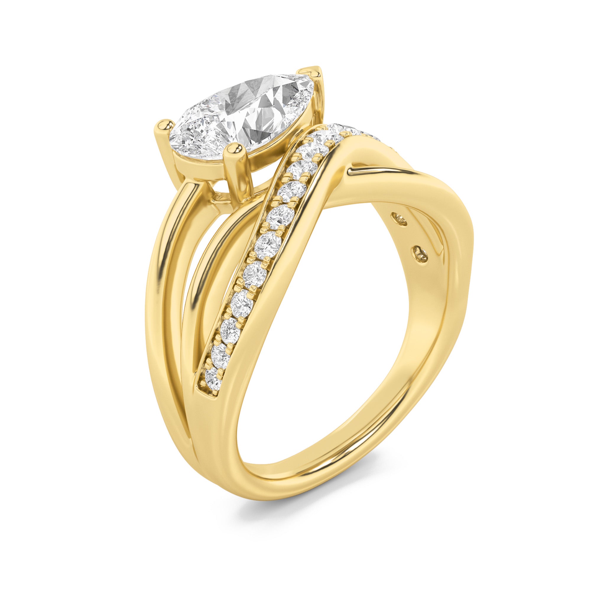 2CTW Pear Shaped Lab Grown Diamond (G/VS) Ring in 14K Gold