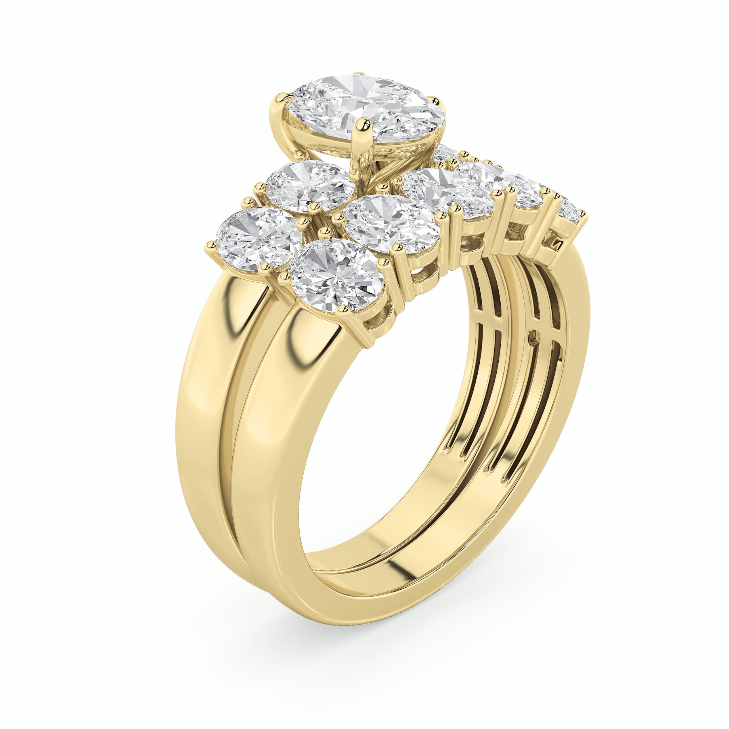 2.5CTW Oval Shaped Lab Grown Diamond (G/VS) Bridal Set with Matching Band and  Ring in 14K Gold