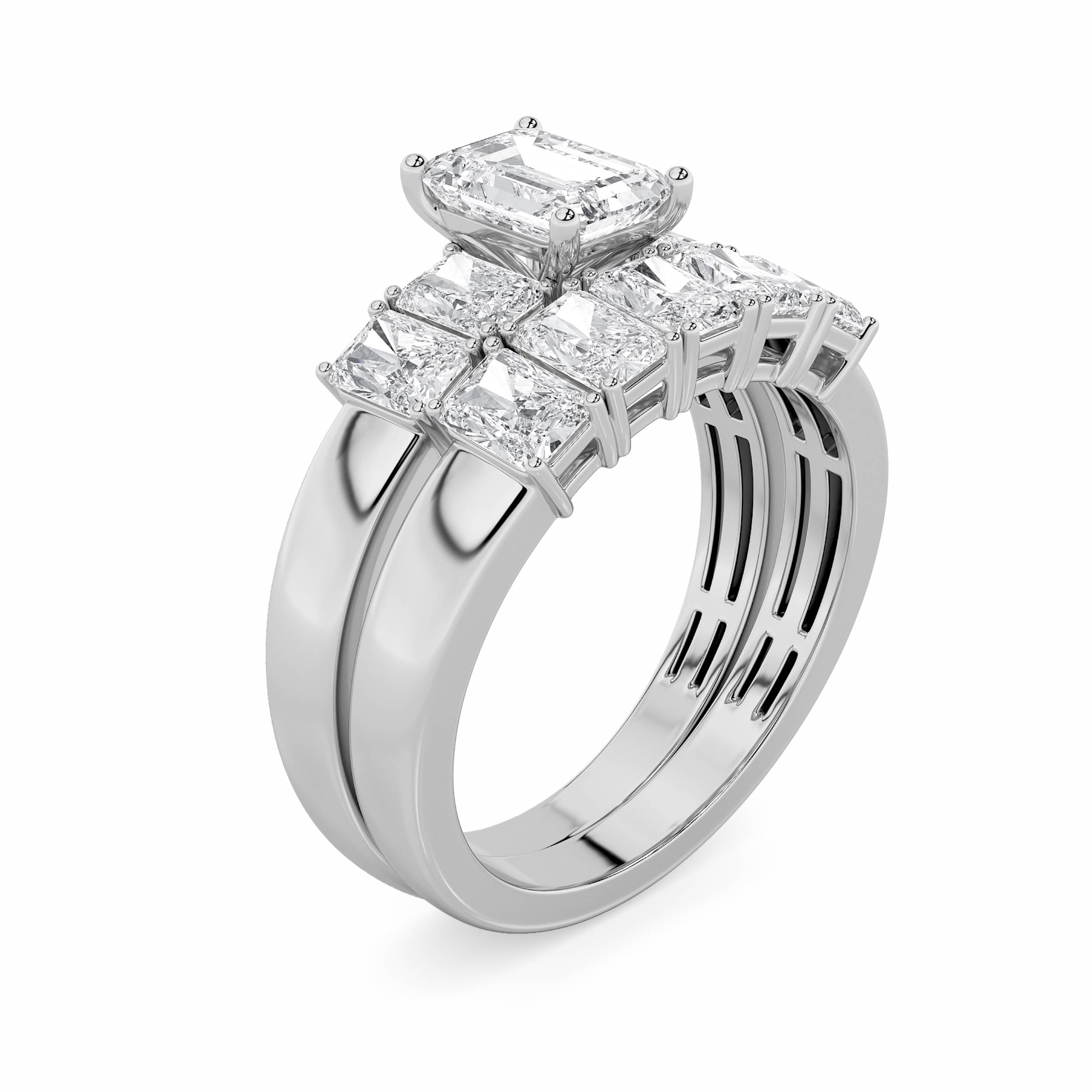 2.5CTW Radiant Shaped Lab Grown Diamond (G/VS) Bridal Set with Matching Band and  Ring in 14K Gold