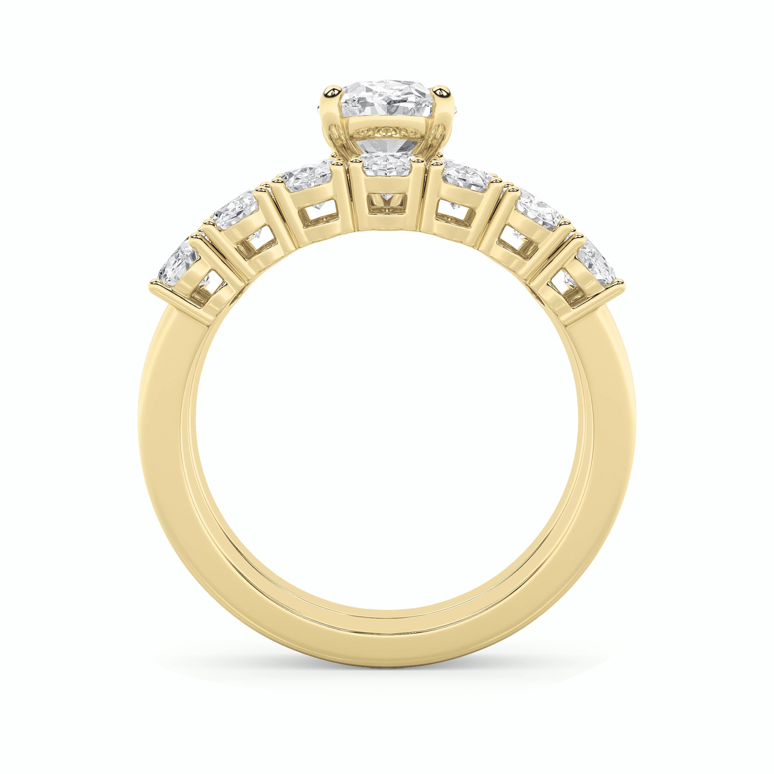 3.5CTW Oval Shaped Lab Grown Diamond (G/VS) Bridal Set with Matching Band and  Ring in 14K Gold
