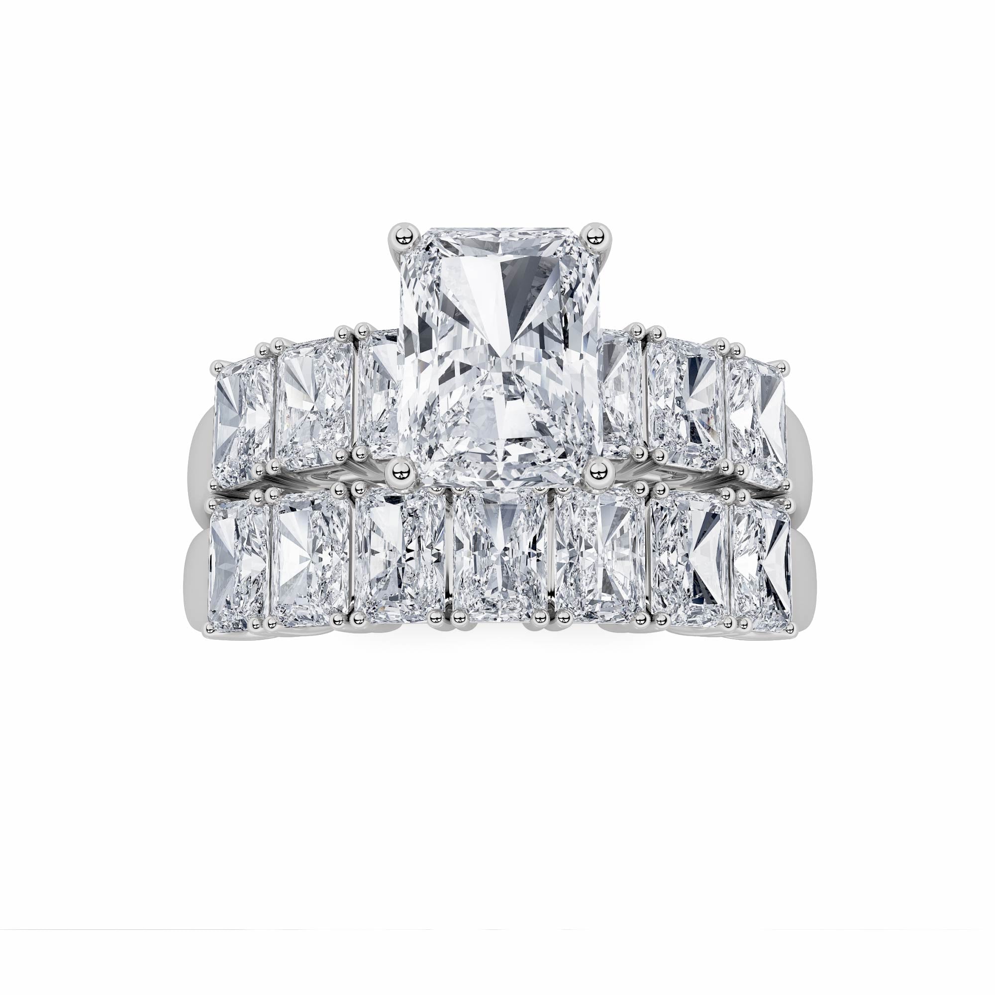3.5CTW Radiant Shaped Lab Grown Diamond (G/VS) Bridal Set with Matching Band and  Ring in 14K Gold
