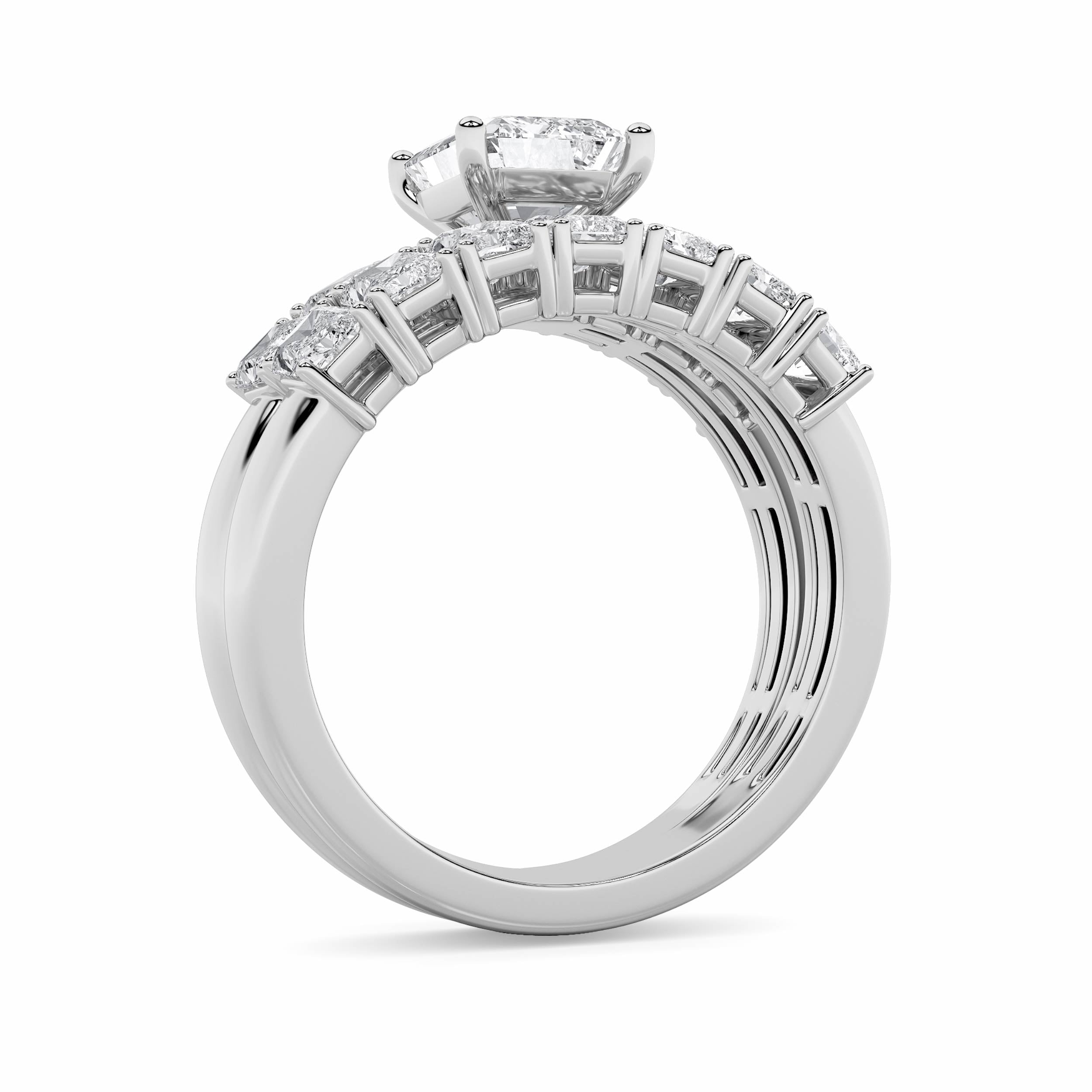 3.5CTW Radiant Shaped Lab Grown Diamond (G/VS) Bridal Set with Matching Band and  Ring in 14K Gold