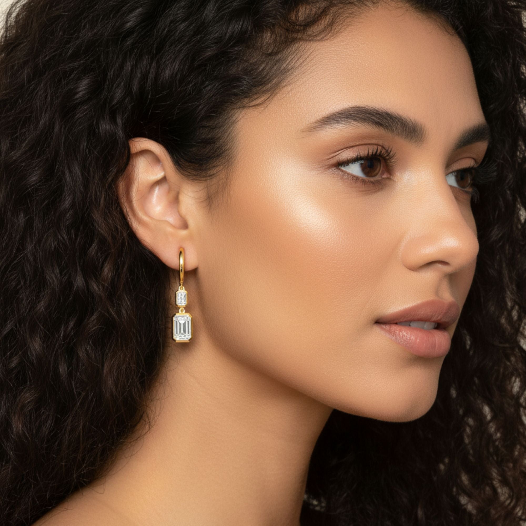 Lab Grown Diamond LGD Emerald Cut Drop Earrings