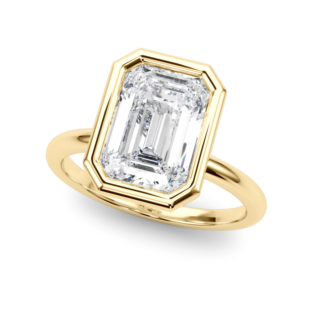 Lab Grown Diamond Solitaire Bezel Set Emerald Cut Engagement Ring