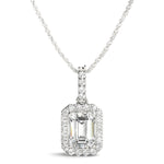 Lab Grown Emerald Cut Halo Pendants