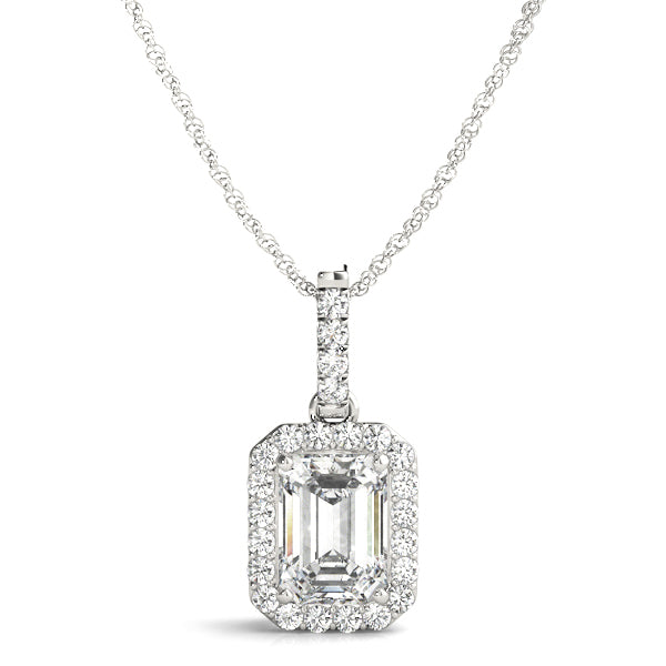 Lab Grown Emerald Cut Halo Pendants