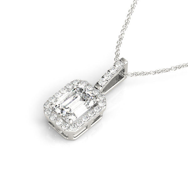 Lab Grown Emerald Cut Halo Pendants