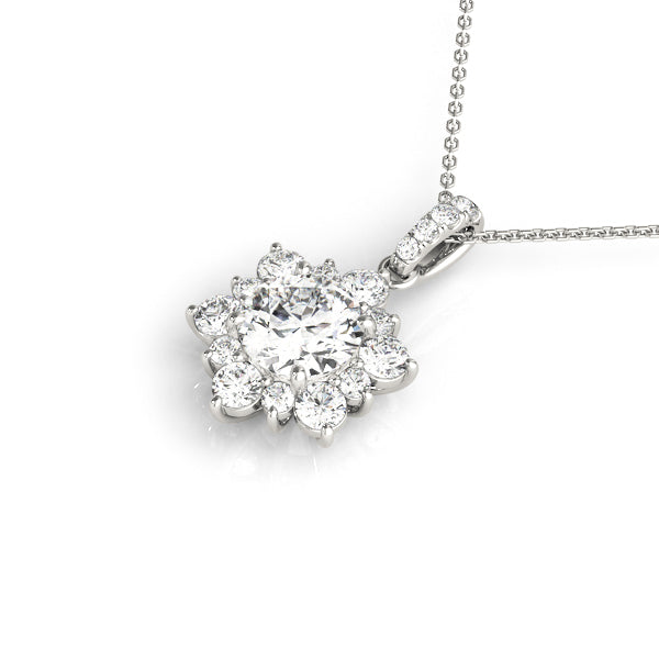 Lab Grown Round Floral Halo Pendant