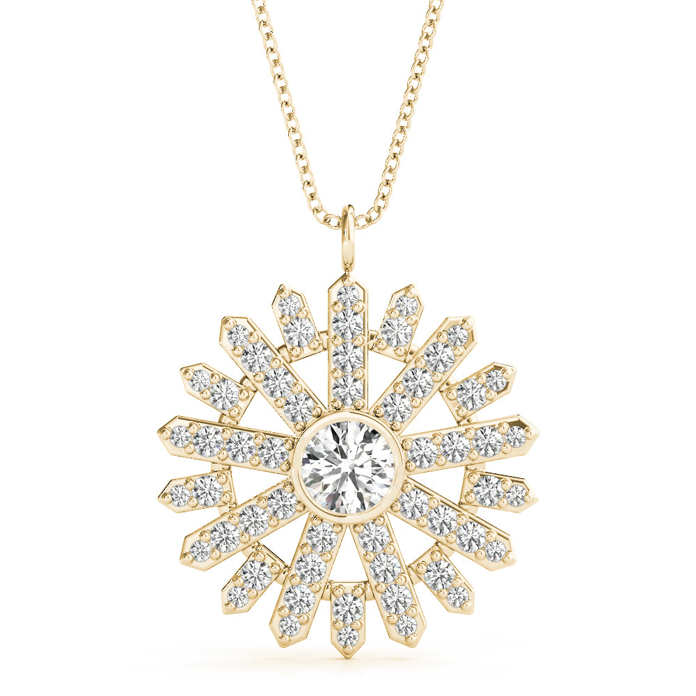 Lab Grown Starburst Bezel Set Pendant Necklace