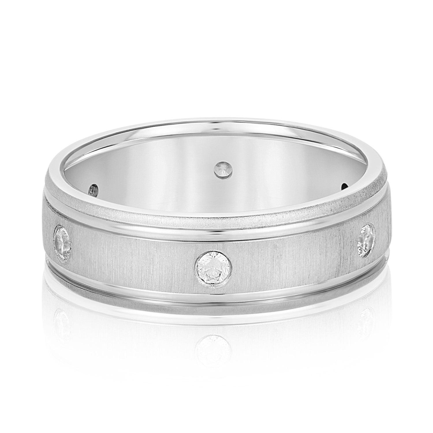 Natural Diamond 6Mm Heavy Wt Mens Band W/Dia