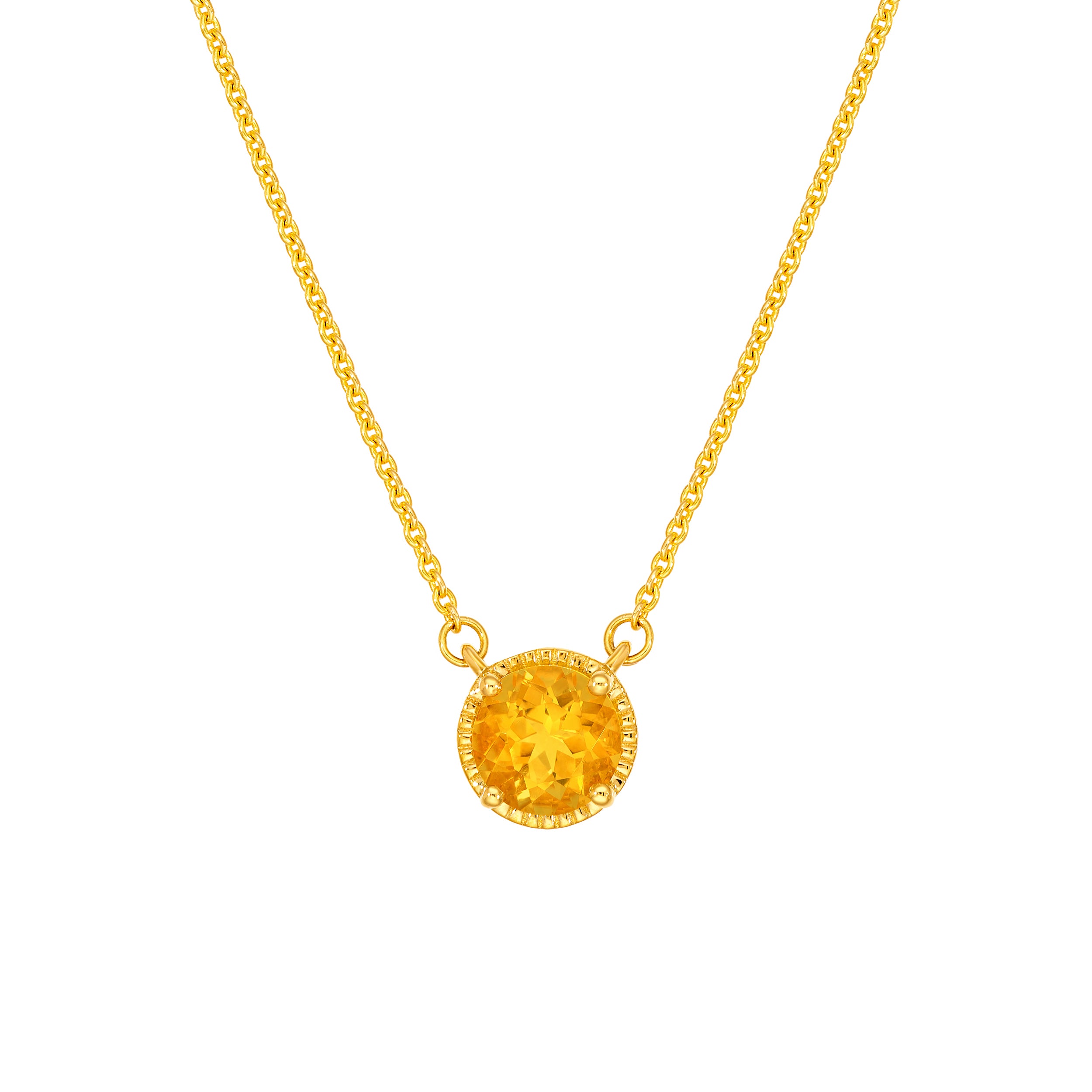 6.50mm Round Citrine Pendant Necklace