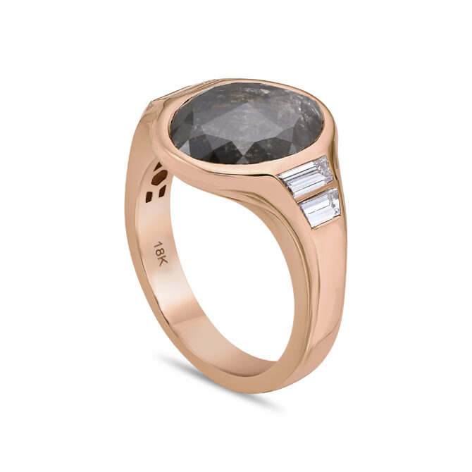 Salt & Pepper Diamond Signet Ring - Image 4